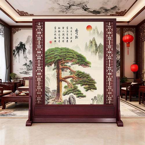 新中式实木镂空屏风隔断进门玄关落地座屏遮挡客厅卧室单位办公室