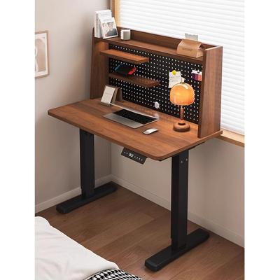 电动升降电脑桌实木书桌书架一体小户型家用卧室床边学习办公桌子