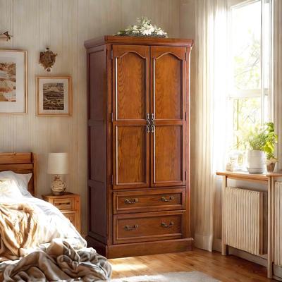 美式实木衣柜家用 欧式小型卧室柜子单门双门挂衣柜大衣橱储物柜