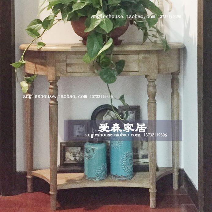现货乡村橡木玄关桌风格法式 半圆桌桌实木家具边边乡村美式桌