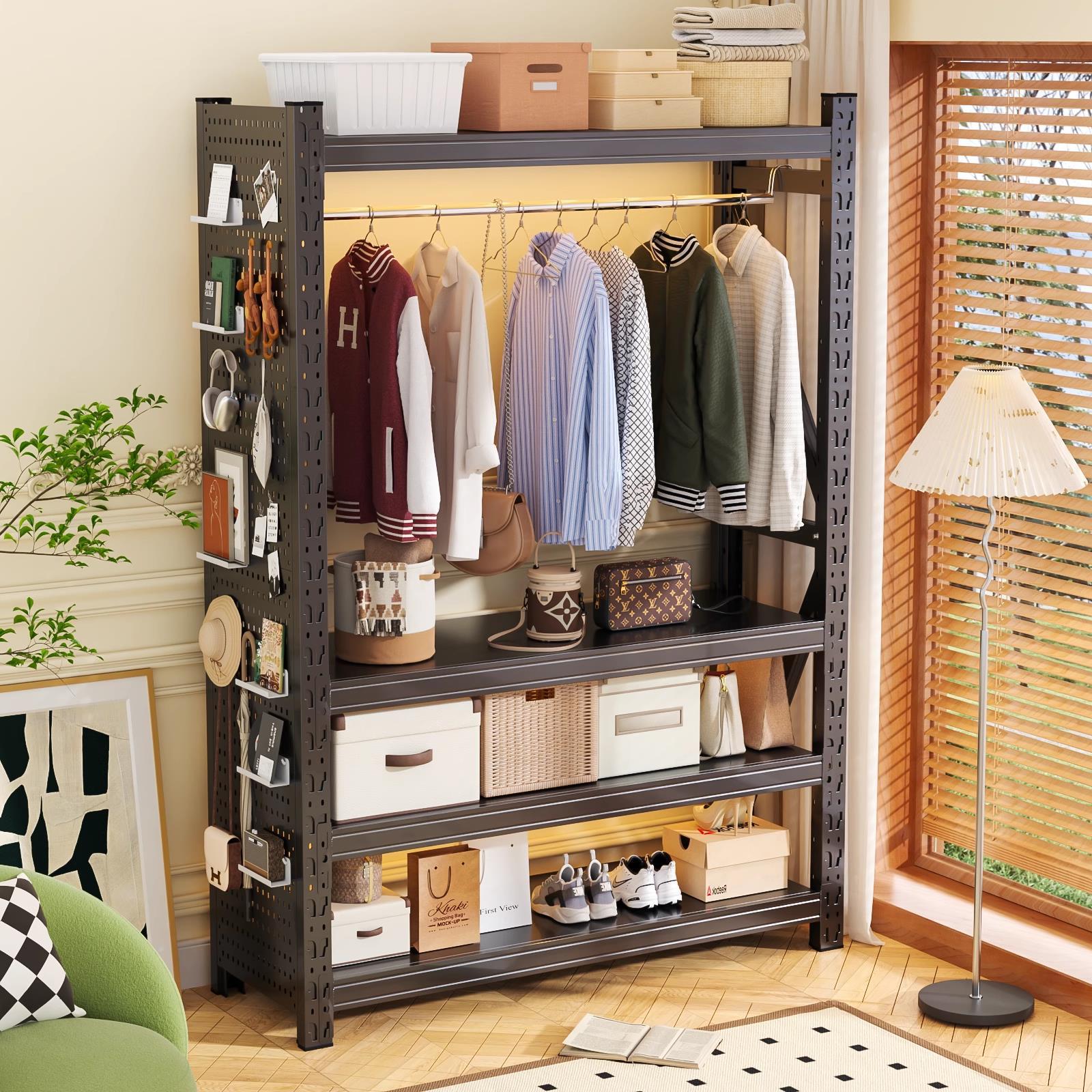 金属组合衣柜货架开放式家用卧室出租房挂衣架简易落地多层衣帽架