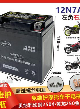 适用贝纳利小黄龙TNT25幼狮250小迅龙BN150S摩托车电瓶12V干电池