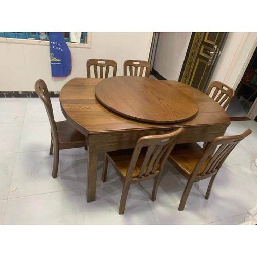 实木圆桌带转盘 家用大圆桌面 圆台面板简约现代钢化玻璃转盘 包