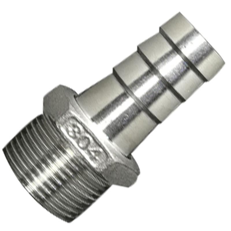 304不锈钢G1/2直螺纹六角宝塔接头皮管倒刺皮插竹节外丝转接软管