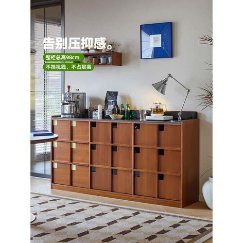 需定制觅墨中古风岩板餐边柜储物柜客厅落地矮柜覆古收纳柜实木咖