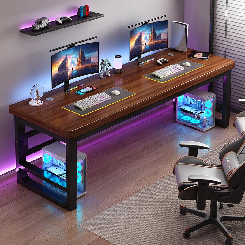 简易实木电竞桌台式电脑桌卧室家用双人书桌办公桌工作台学习桌