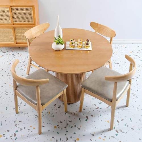 北欧实木圆桌小户型简约家用饭桌餐桌多功能客厅设计师大圆桌子