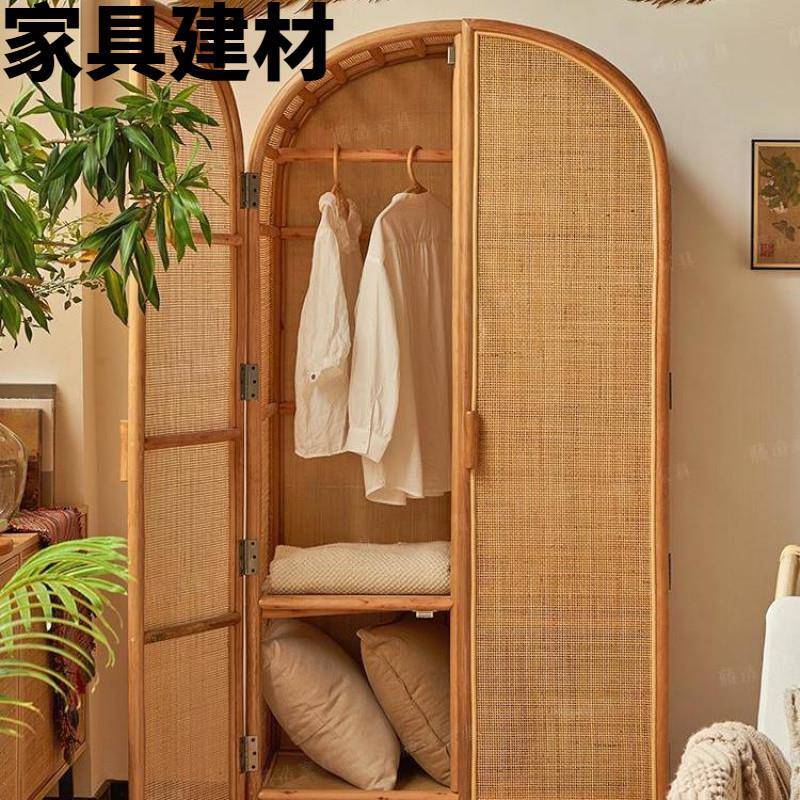 ShJ藤编衣柜北欧实木民宿家用卧室ins日式侘寂风储物简易衣橱设计