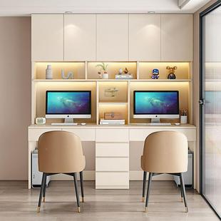 实木双人书桌电脑家用台式 学生字桌桌卧奢室927轻写书架一体学习