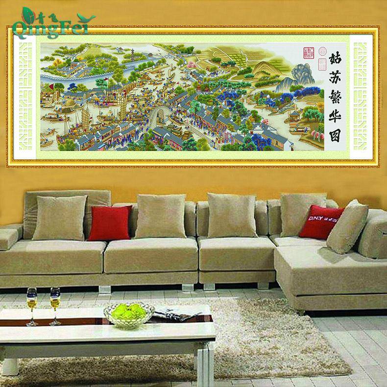 青飞精准印布姑苏繁华图十字绣客厅大幅中国风景画名画手工刺绣