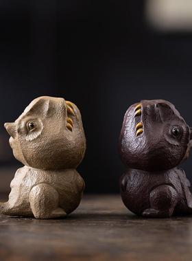 宜摆兴原矿紫砂OHG小恐龙茶宠件饰精品可养盖手置工可爱茶玩家居