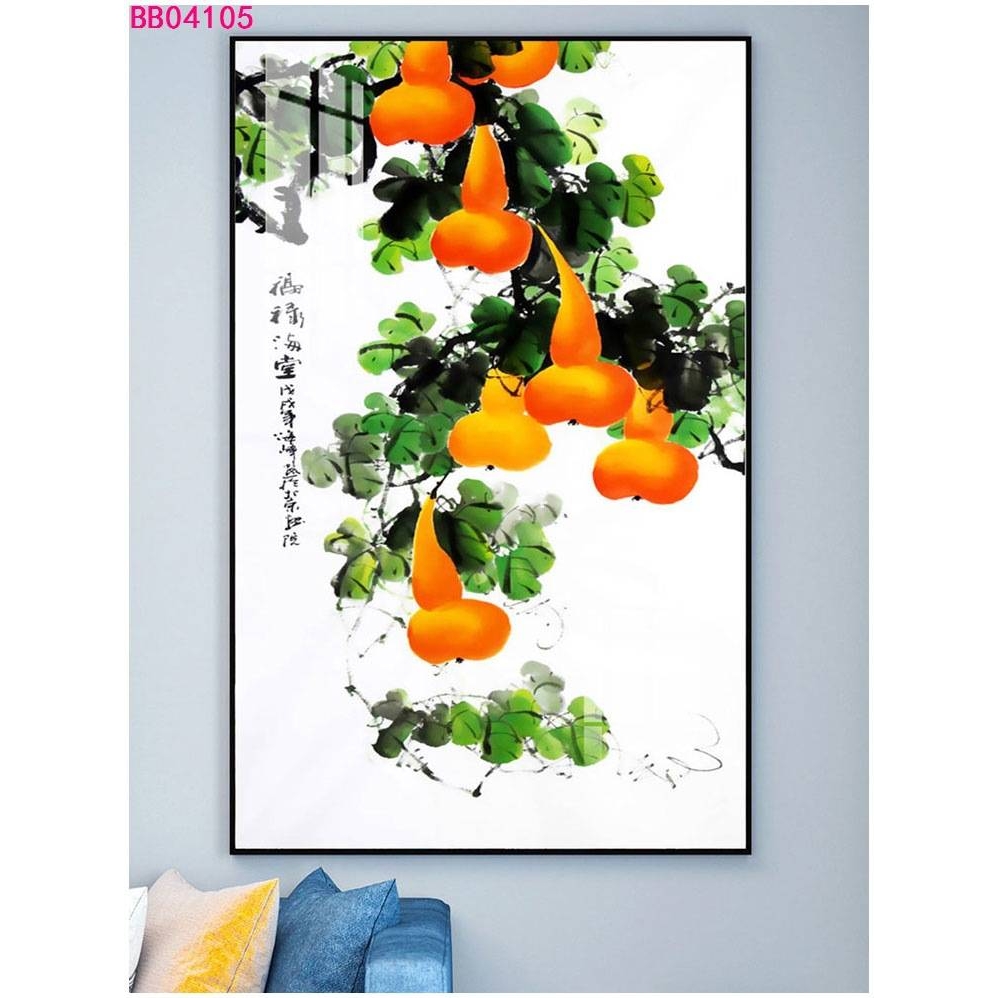 新中式五福临门装饰画进门玄关过道竖版贴画自粘发财树免打孔贴画