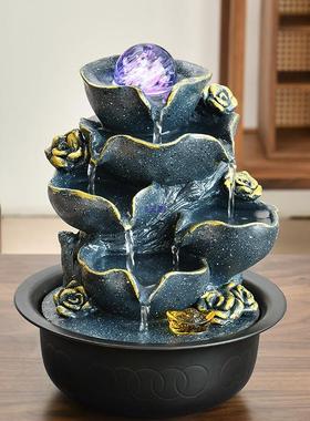 流水摆客厅轻10025095奢小型喷泉桌环水办公室面循生件财风水轮装