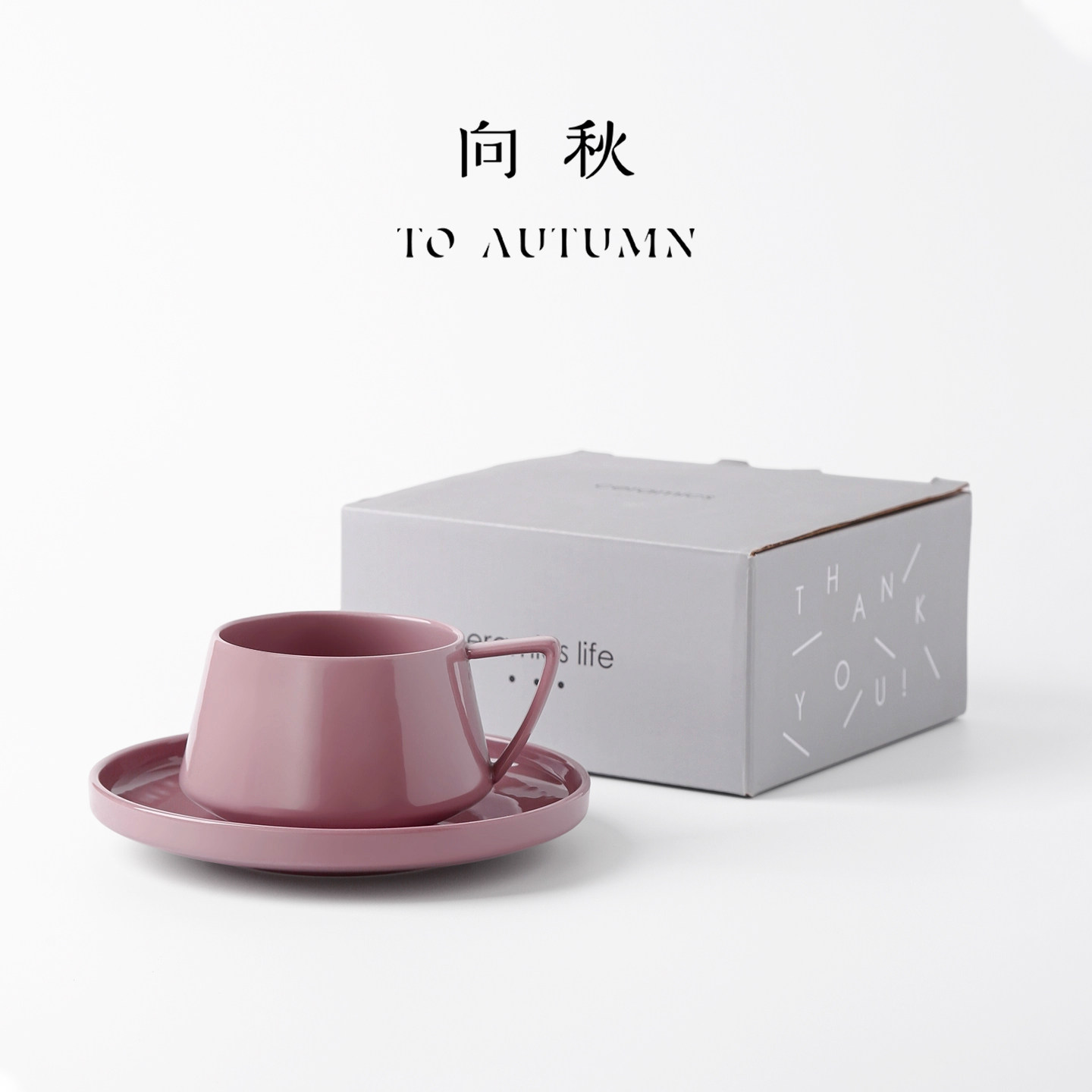 莫兰迪风包装带彩盒的咖啡杯碟