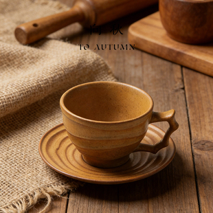 复古陶瓷粗陶咖啡杯碟套装手作波浪纹理老钱风家居马克杯高级感