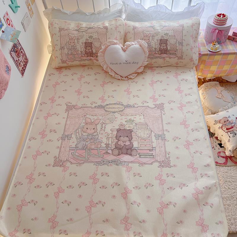 夏季好物 冰丝凉席三件套床上用品宿舍席子1.5m可爱少女心凉感