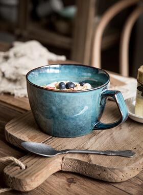 巷子尾【是杯也是碗】复古蓝色陶瓷碗杯大杯子家用燕麦杯早餐杯