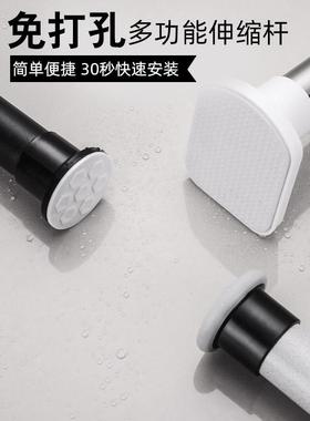 免打孔易安装窗帘杆晾衣杆加粗弹簧杆伸缩杆白色阳台可伸缩杆子