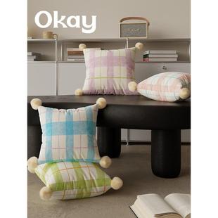 okay细线格纹简约客厅抱枕套沙发抱枕靠垫办公室腰枕套床头靠背垫