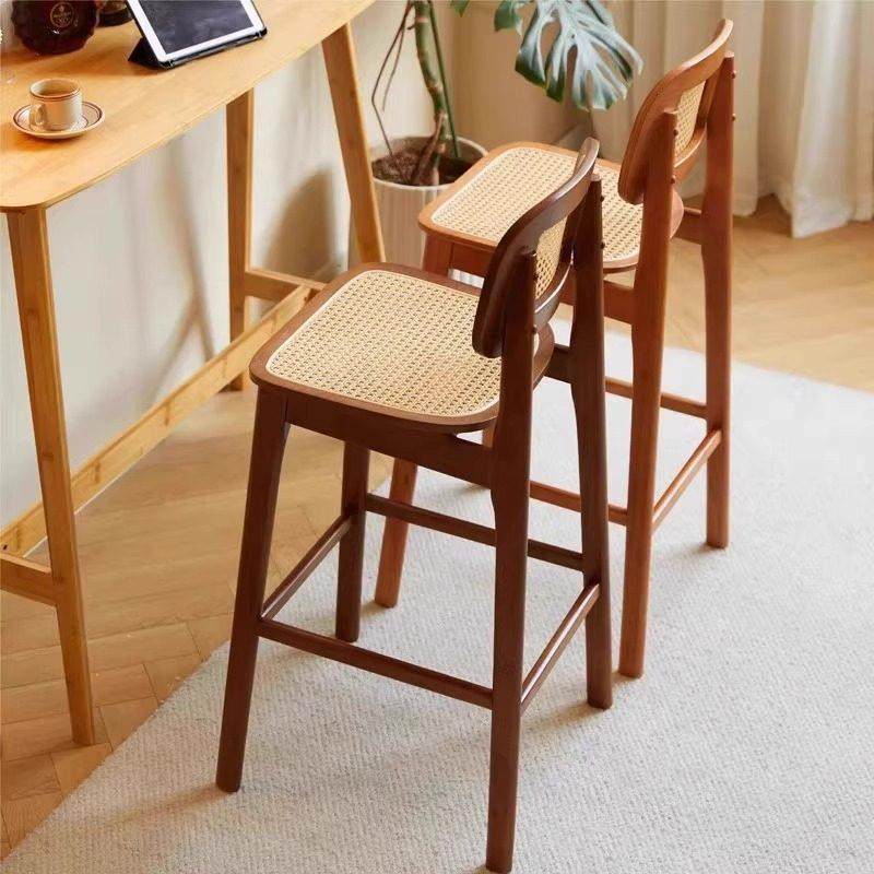 北欧实木吧台椅家用岛台椅子侘寂风椅子藤编吧椅酒吧椅靠背高脚凳,住宅家具,家用高脚椅,淘宝优惠券,粉丝福利购,淘宝优惠卷