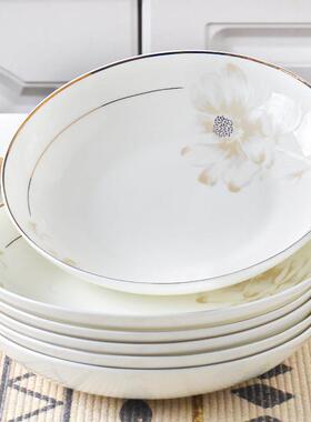 2025新款骨瓷盘子菜盘家用陶瓷碟子8寸微波炉餐具炒菜盘深盘饭盘