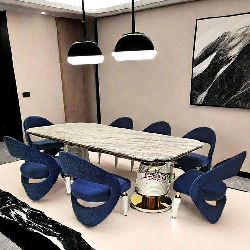 意式轻奢天然大理石餐桌椅组合高级感家用设计师款现代长方形饭桌,住宅家具,大理石餐桌,淘宝优惠券,粉丝福利购,淘宝优惠卷