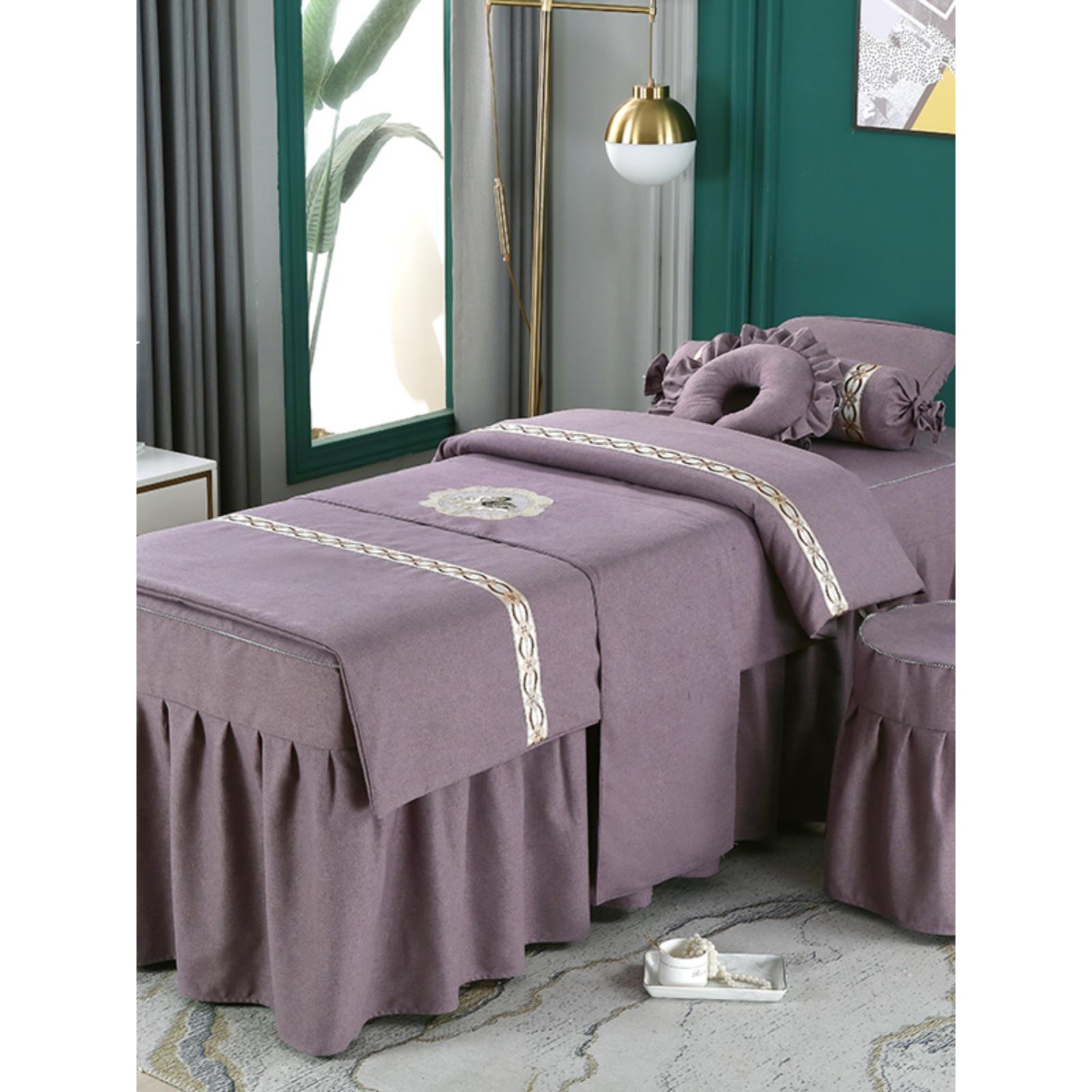 美容床罩四件套 美容院专用美容床SPA床套按摩床棉麻床单床罩被套