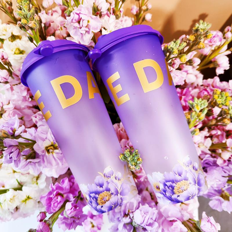 90口紫膜内贴注塑杯700ml柠檬茶杯子一次性奶茶杯商用带盖500定制