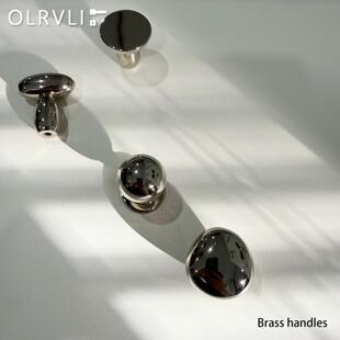 olrvli法式黄铜钛银色拉手中古风复古抽屉橱柜门蘑菇头衣柜门拉手