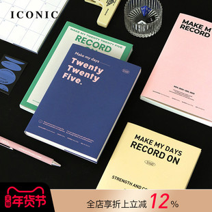 【3折特惠】2025年韩国ICONIC RECORD ON自由型周计划B6手帐日程管理笔记本PVC封皮文艺复古彩色印刷页学生