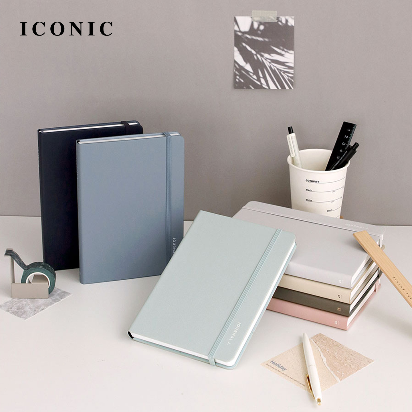 【2026年】韩国ICONIC JOURNAL J周记型B6纯色合成皮封皮手帐日程管理笔记本记事本绑带学生文艺青年商务人士