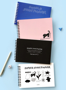 韩国ICONIC DOODLE手绘涂鸦风插画印花无日期学习计划手帐横式布局线圈笔记本学生日程规划管理B6变型