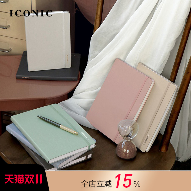 【5折特惠】2025年韩国ICONIC JOURNAL J周记型A5纯色合成皮封皮绑带手帐日程管理笔记本一周两页商务学生