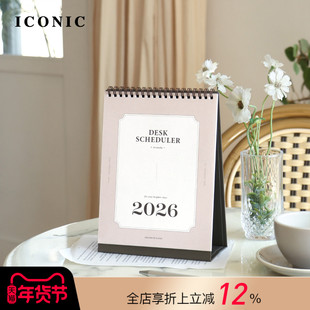 【2026年】韩国ICONIC日程管理型月历台历时尚复古简约双面印刷线圈百搭家居配饰北欧风家用网红店