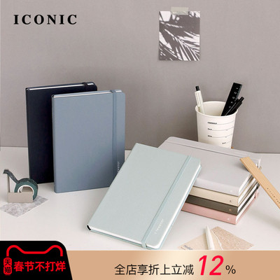 【2026年】韩国ICONIC JOURNAL J周记型B6纯色合成皮封皮手帐日程管理笔记本记事本绑带学生文艺青年商务人士
