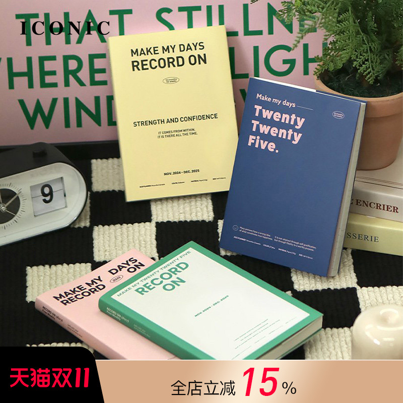 【5折特惠】2025年韩国ICONIC RECORD ON周记A5手帐日程管理笔记本彩色横式页面布局PVC保护封皮复古文艺学生