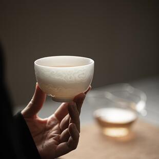 高档个人专用茶杯 羊脂玉白瓷禅意主人杯正品 陶瓷创意男女士单杯