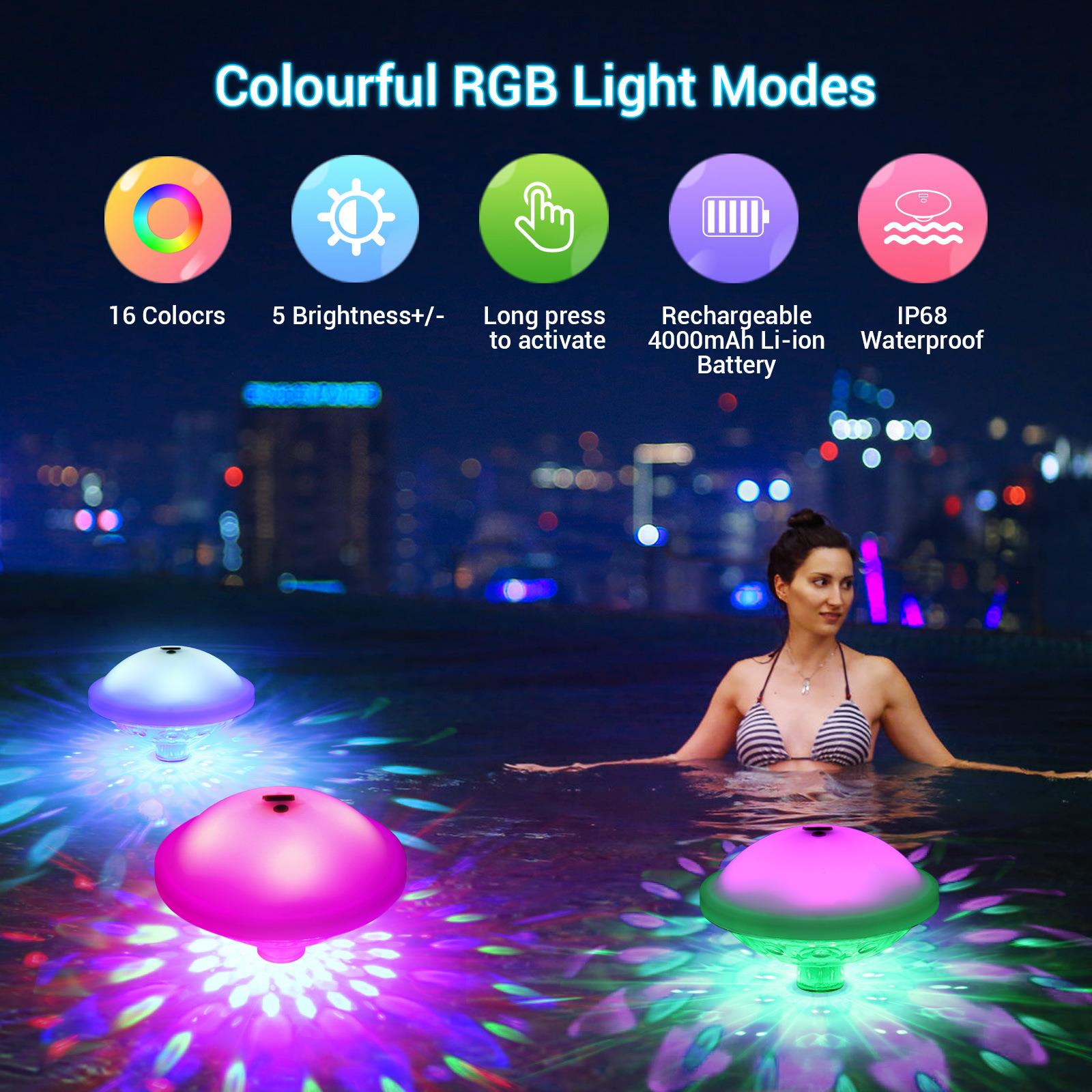 充电款泳池氛围灯RGB漂浮小夜灯泳池派对装饰灯水下投影灯