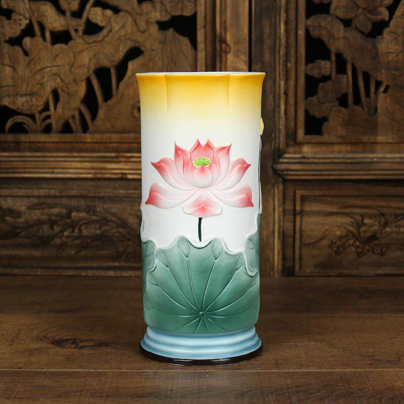 荷韵莲花香筒陶瓷香筒家用香桶供佛插花瓶花瓶供瓶10寸装香的香桶