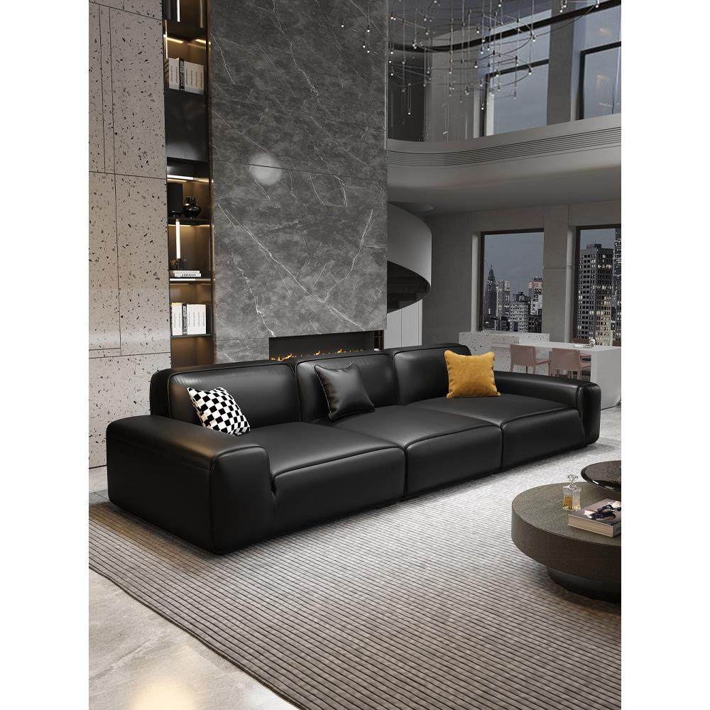 大黑牛真皮层牛皮沙发客厅小公寓现代简约科技面料直排豆腐块