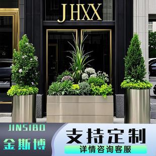 户外不锈钢花箱组合门店金属长方形花盆市政商业街道铁艺定制花坛