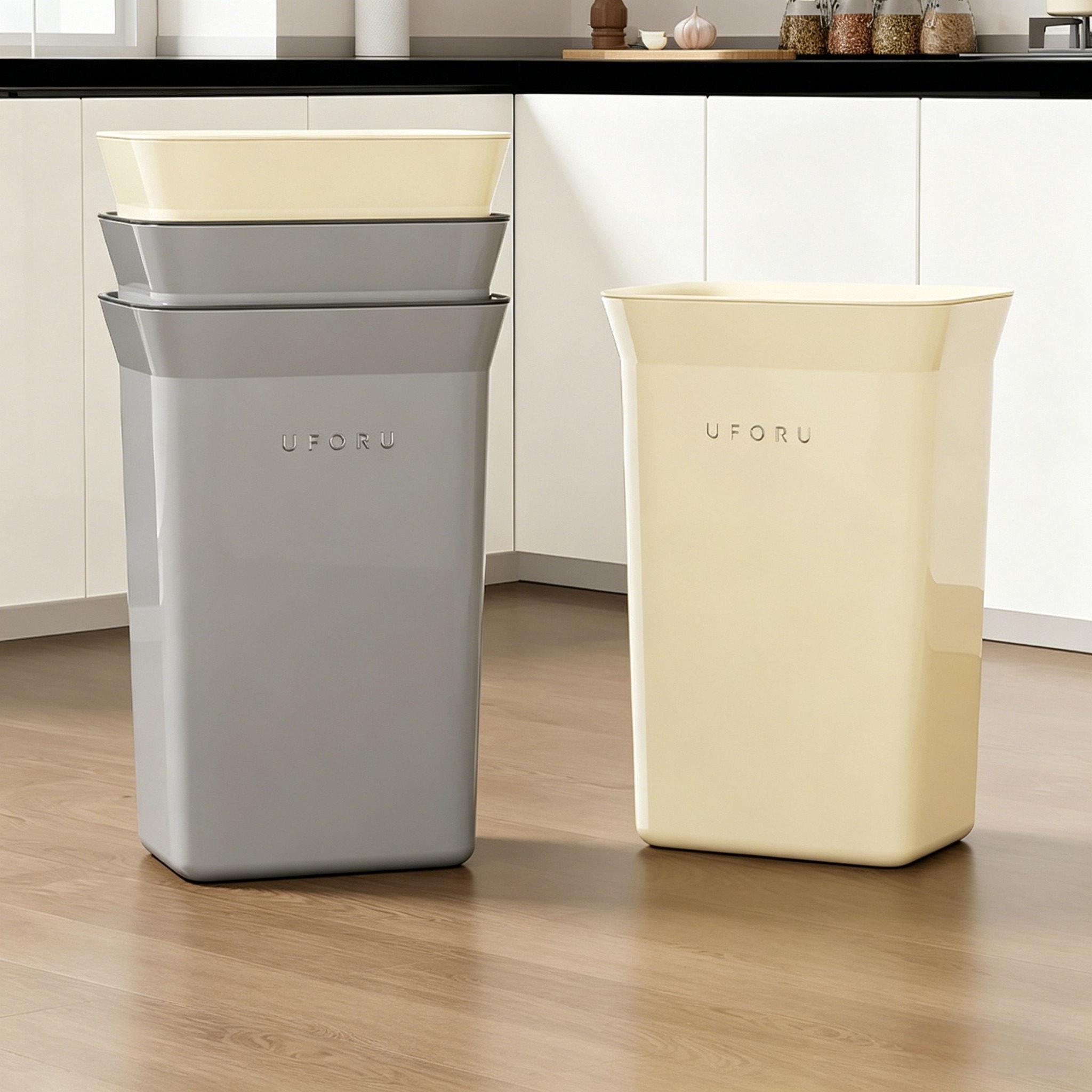 UFORU厨房垃圾桶大容量化妆室免弯腰密封防臭按压弹盖款垃圾筒图片
