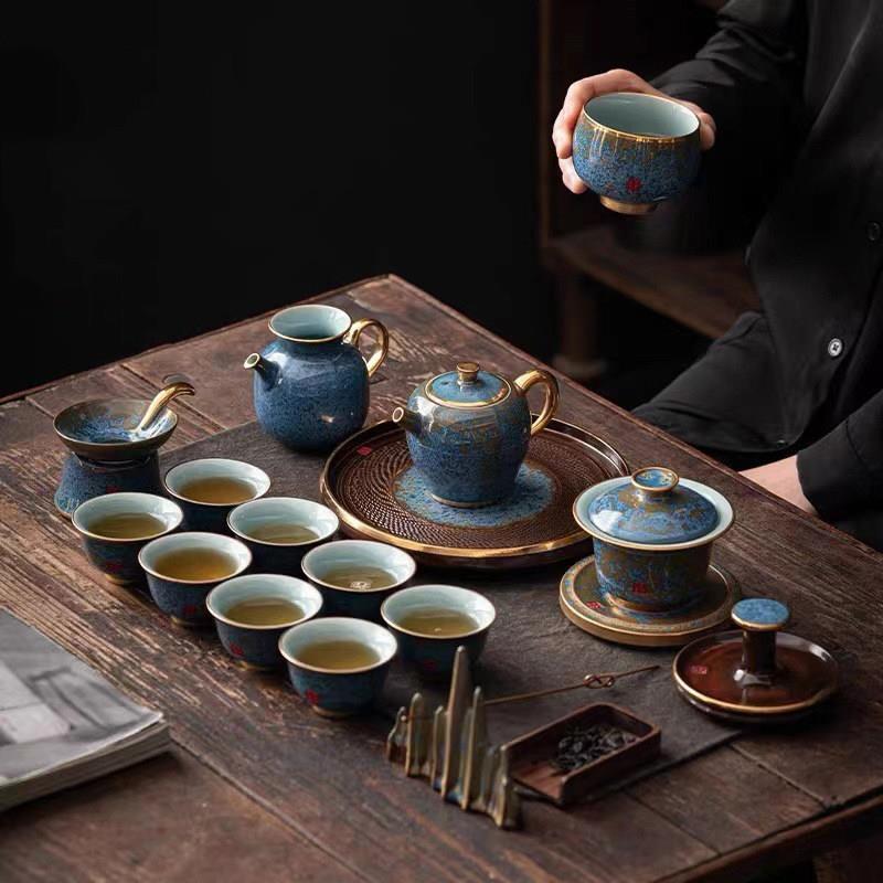 高端功夫茶具套装钧瓷窑变釉中式泡茶壶家用办公会客整套轻奢礼品
