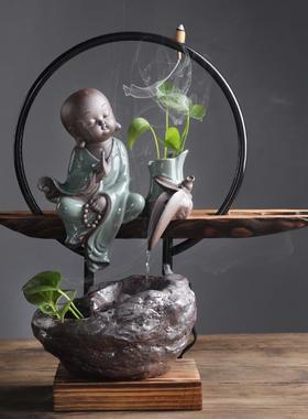 客厅办公室桌面装饰创意循环流水生财摆件喷泉加湿器中式开业礼品