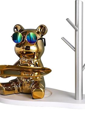 卡通爱心熊钥匙收纳进门玄关装饰摆件客厅鞋柜托盘轻奢陶瓷存钱罐