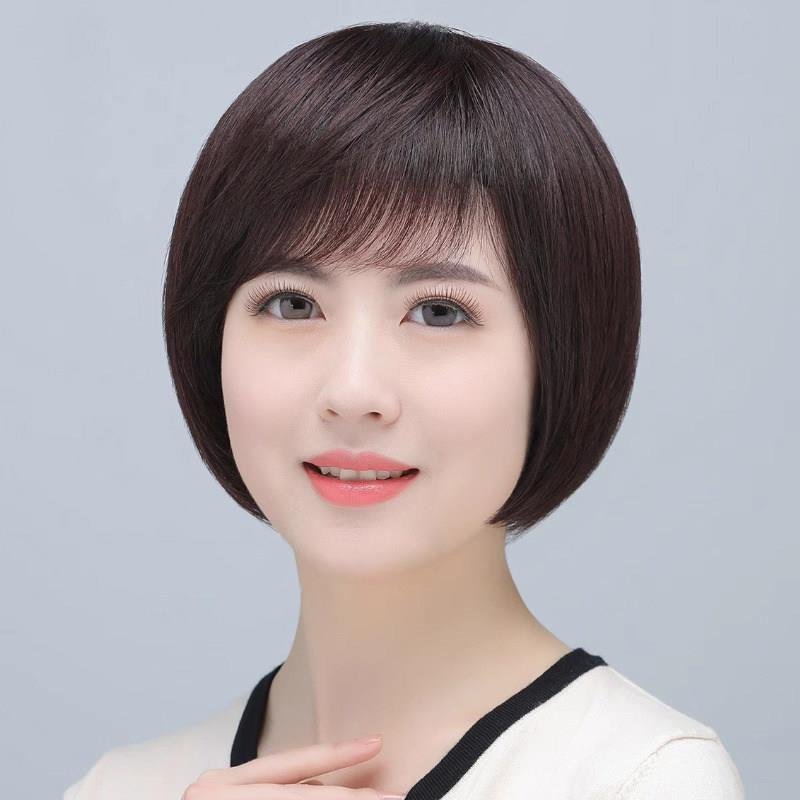 中老年女士假发真发全真发人发妈妈光头专用薄款时尚波波头全头套