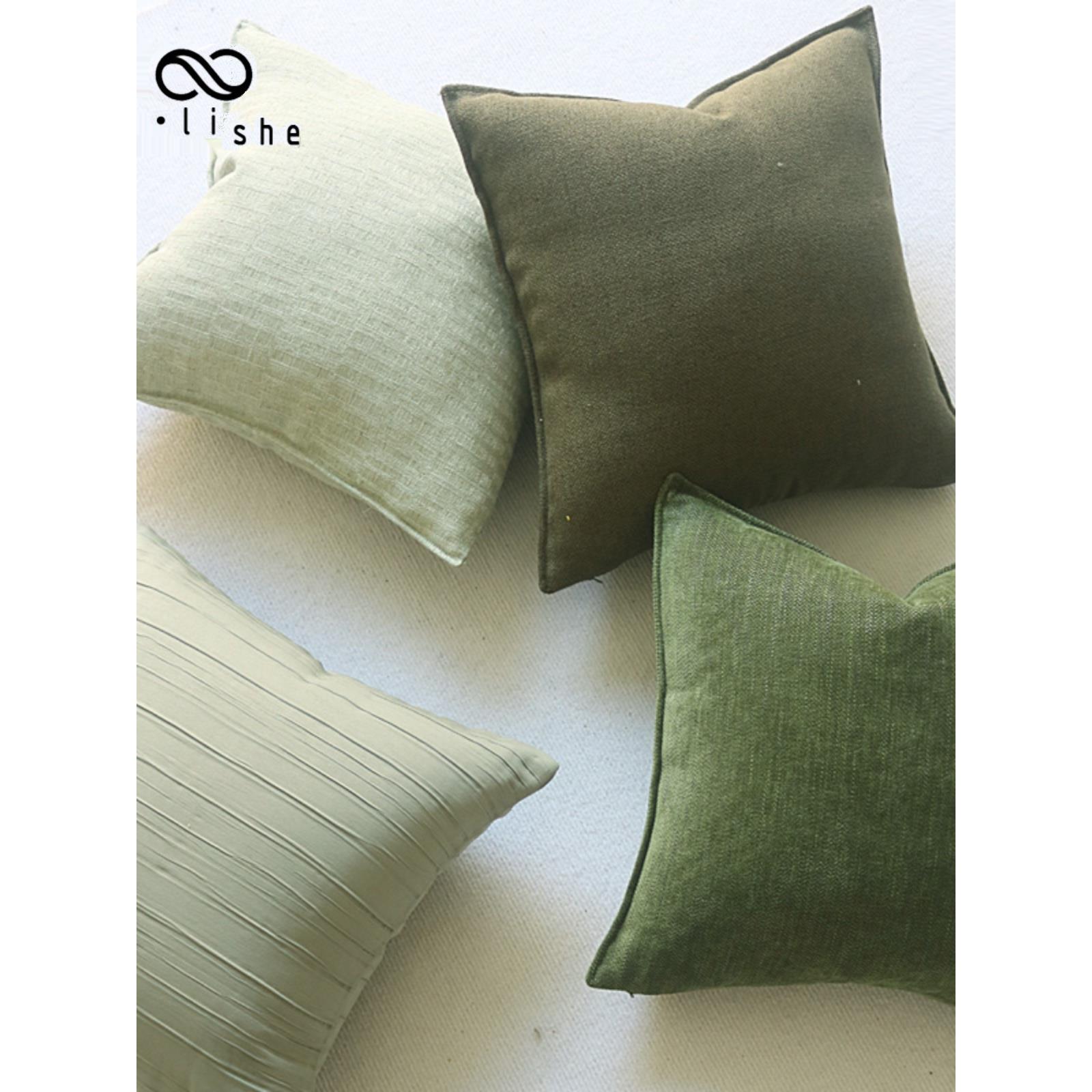 覆古绿枕头沙发装饰枕头床枕套橄榄绿深绿色靠垫袋45*45cm