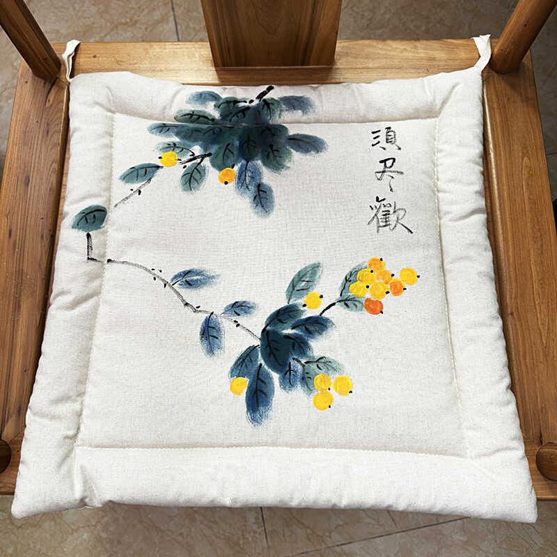 新中式坐垫手绘实木圈椅太师椅茶桌椅子餐椅座垫防滑定制棉麻屁垫