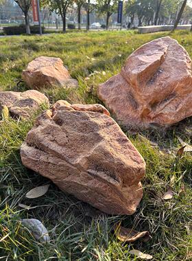 彷真黄色石头PU泡沫雕塑假山造景绿植橱窗岩石楼梯下景观石摆件
