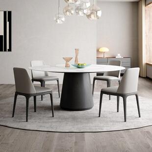 意式内嵌式岩板圆桌家用大小户型圆形实木餐桌椅德利丰岩板圆餐桌